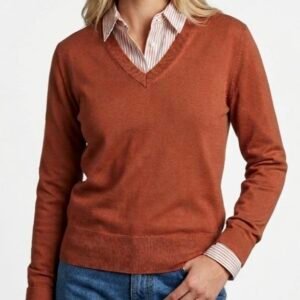 jersey marron terracota purottato con camisa integrada, cuello en v