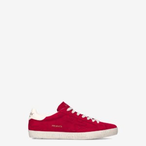 Zapatillas Premiata Steven 8047 en rojo para mujer. Sneakers retro-running con suela de goma y logo lateral.