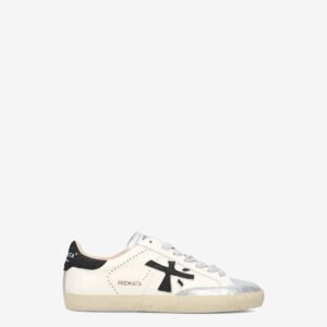 Zapatillas Premiata Stevend VAR6936 en blanco con punta plateada para mujer. Sneakers retro-running con suela de goma y logo lateral.