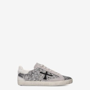 Zapatillas Premiata Stevend VAR8060 en plata para mujer. Sneakers retro-running con suela de goma y logo lateral.